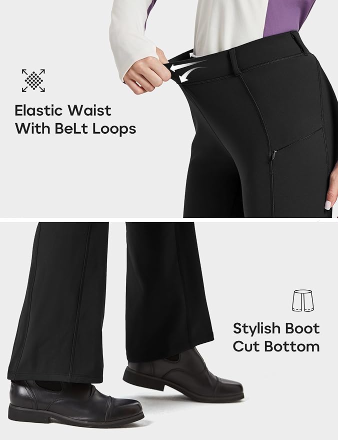 FitsT4 Sports Women's Fleece Lined Bootcut Horse Riding Pants Winter Full Seat Riding Tights with Pockets Equestrian Breeches