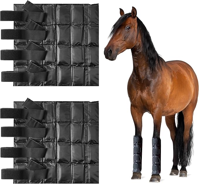 Prairie Horse Supply - Durable Nylon Ice Boots for Horses & Ponies - Cold Therapy Gel Boot Wrap for Hock, Ankle, Knee, Legs, Hooves One Size - Black Flexible Straps, Skid & Shipping Boots - (Black)