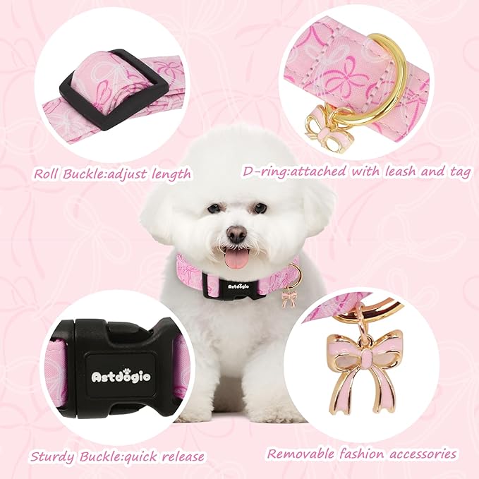 Extra Small Dog Collar, Girl Boy Dog Collars with Bow Pattern, Adjustable Cotton Pink Dog Collar for Puppy, Cute Holiday Collars for Dogs, Ideal for Gifts,Pet Accessory,Daily Walk-XS