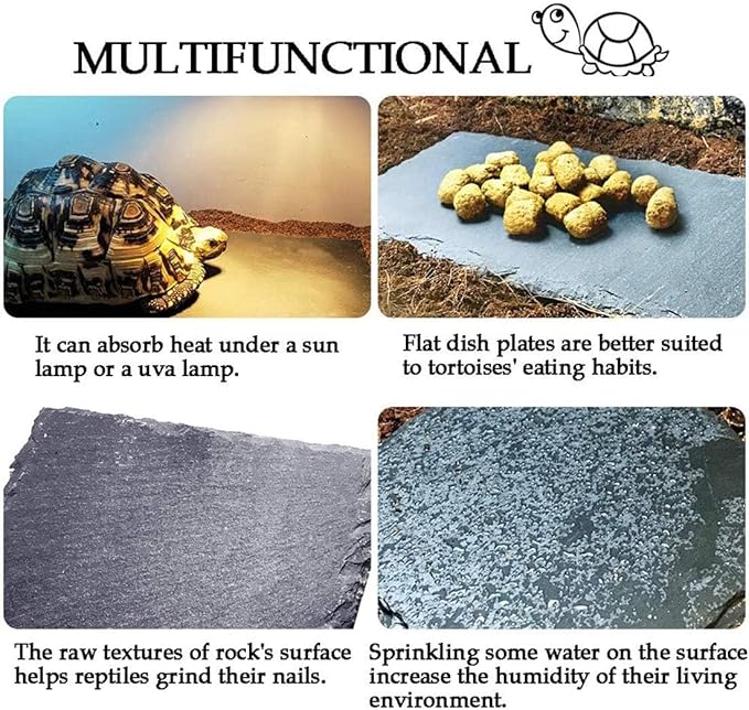 kathson 2 pcs Reptile Basking Platform Tortoise Rock Plate Turtle Bathing Area Feeding Food Dish Resting Terrace（7.9x11.8inch）