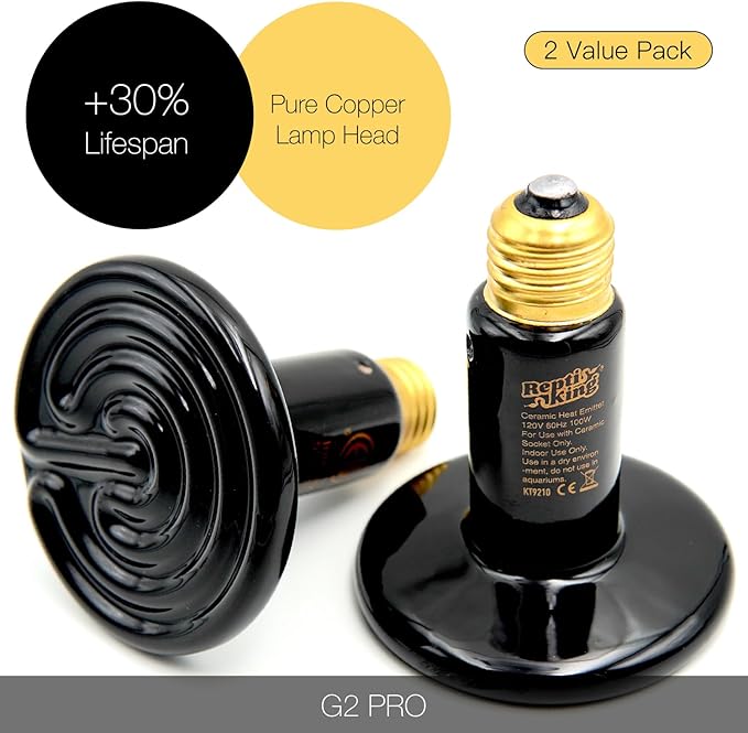 Ceramic Heat Emitter, 2-Pack 100W, Reptile Heat Lamp Bulbs, Ceramic Heating Bulb for Reptiles, Amphibian, Chick, Dog, Snake Leopard Gecko Bearded Dragon Heat Lamp
