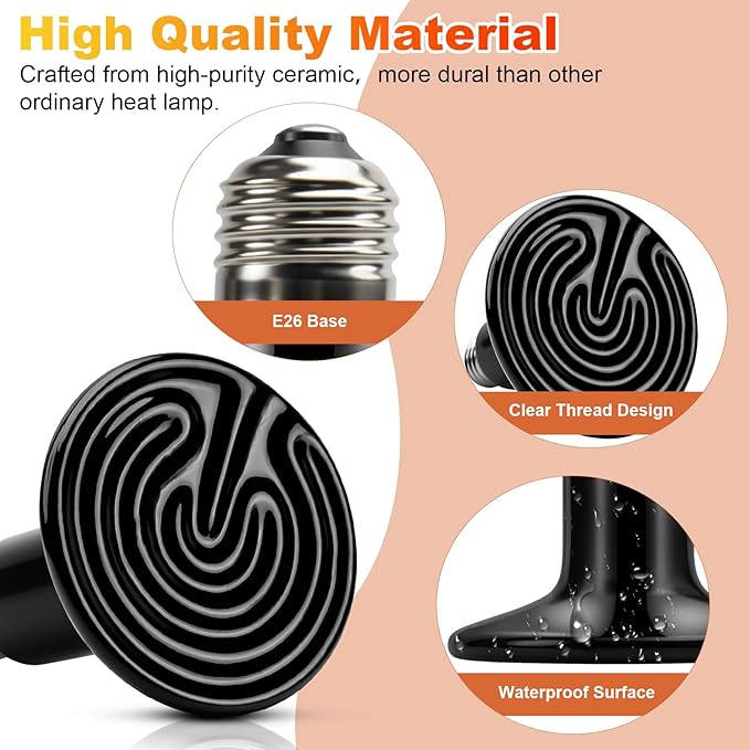 MIXJOY 250W Ceramic Heat Emitters - 2Pack Reptile Heat Lamp Bulbs, No Light Emitting, Ideal for Gecko, Lizard, Bearded Dragon, Turtle, Snake & Chicken