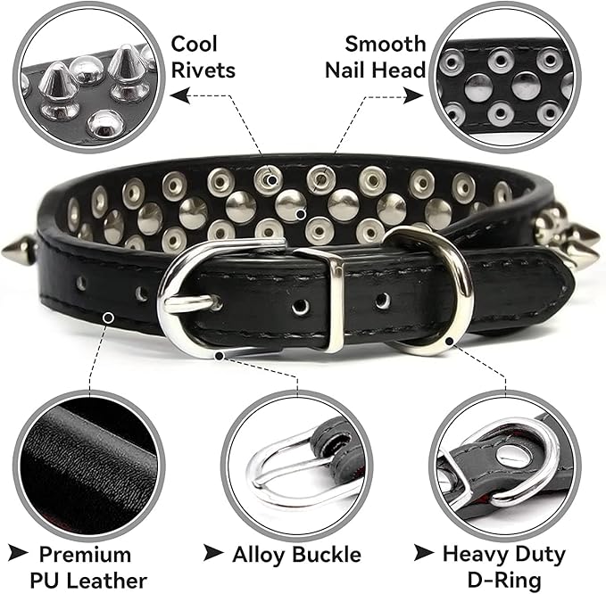 Spiked Dog Collar Soft Pu Leather Mushrooms Rivet Spike Studded Puppy Adjustable Pet Collars for Small Breeds (L, Yellow)