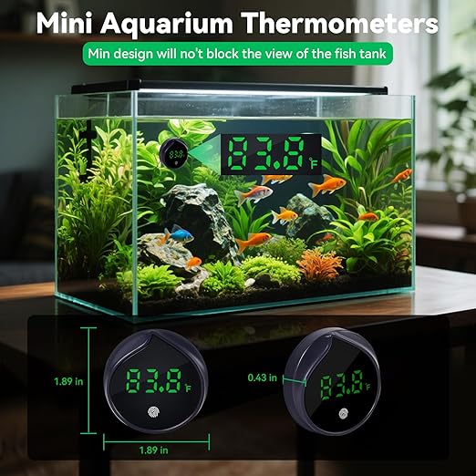 Removable Aquarium Water Thermometer Gauge with Touch Screen Digital Fish Tank Thermometer LED Display ±1℉/℃, Fish Tank Accessories for Betta, Axolotl, Shrimp, Turtle, Reptile and Aquatic (Dark Blue)
