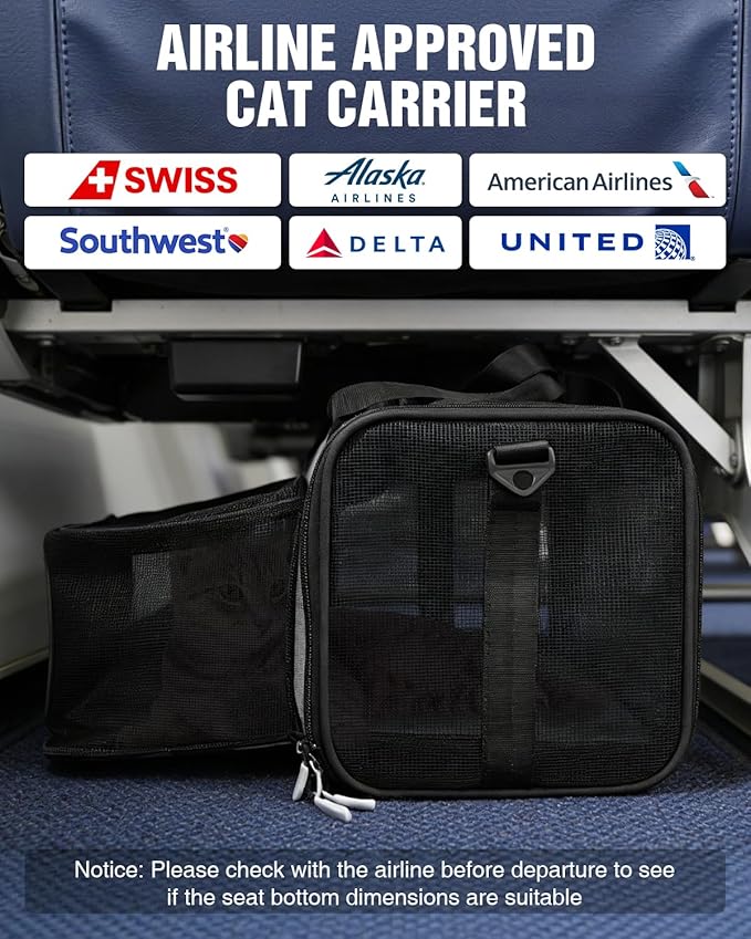 PETUX Top and Side Expandable Pet Carrier for Small Pets Up to 11 lb - 17 x 11 x 9.5 in, Underseat, Soft-Sided Airline Approved Cat Dog Carrier with Safety Buckle and Anti-Scratch Mesh - Grey