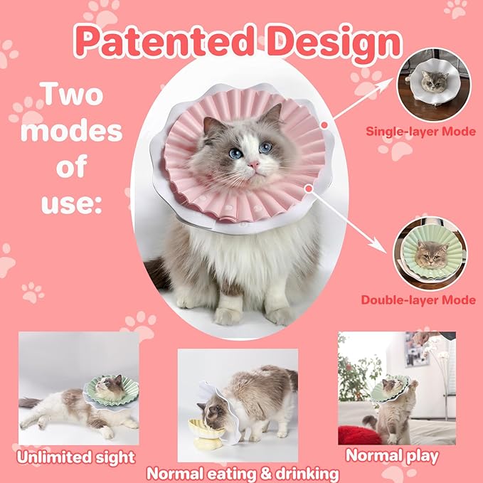 Soft Cat Cone Collar for Cats– Adjustable Lightweight Recovery E-Collar to Stop Licking, Scratching & Biting After Surgery, Comfortable Wound Healing Cone Alternative (Pink, L)