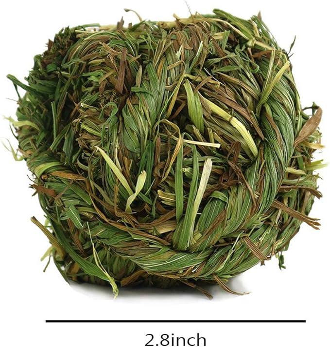 Hamiledyi Bunny Grass Toy 4 Pcs Natural Timothy Grass Small Animal Activity Play Chew Ball for Rabbits Hamster Guinea Pigs Gerbils