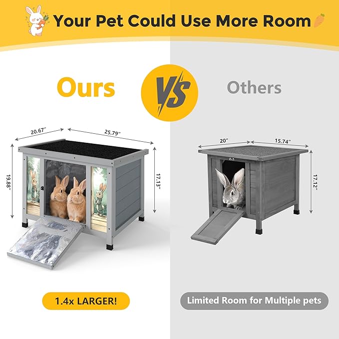 COZIWOW 24inches Insulated Cat House Outdoor Heated Indoor Small Animal House,Rabbit Cage Outdoor,Suitable for Small Cats, Rabbits, with Warm Liner for Winter(Grey with Warm)