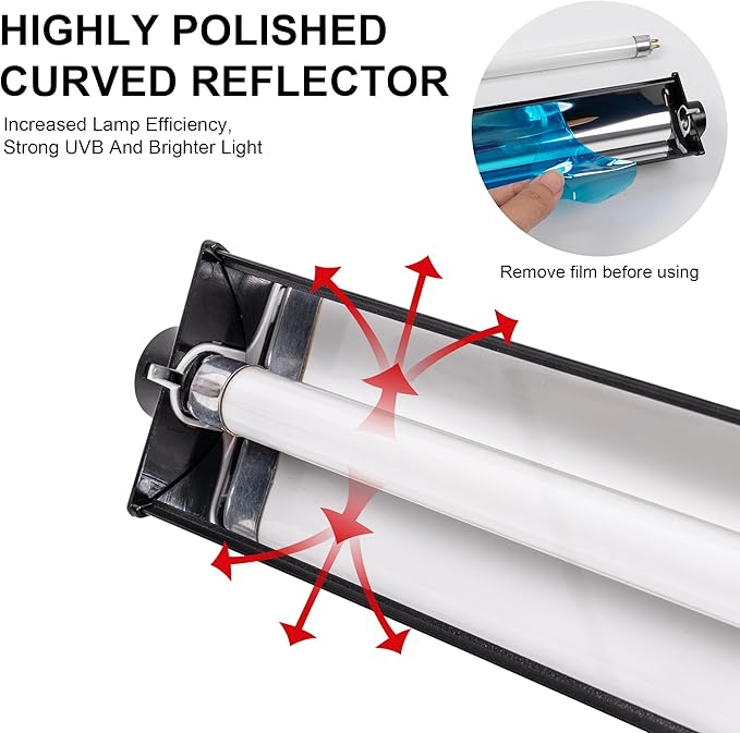 UVB Reptile Light Kit, 24W T5 Lamp Fixture and 5.0 UVB Tube Combo, Linear Lighting Bar Ideal for Tropical Reptiles Bearded Dragon Hermit Crab Turtle Leopard Gecko Tank Chameleons Iguanas Snake