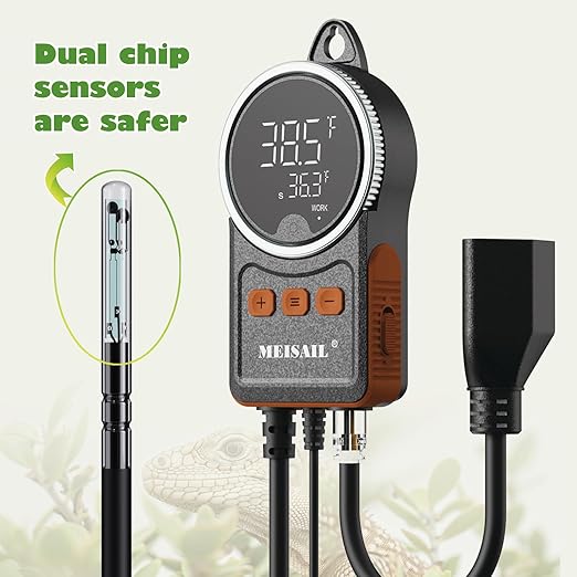 Temperature Controller can be Used for aquaculture, Plant mat Heating, Reptile Thermostat, with Load line Over-Temperature Protection and Dual Sensor auto-Safety Calibration