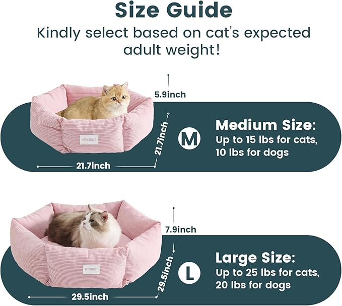 Large Cat Bed, Washable Orthopedic Cat Beds for Indoor Cats, Soft Donut Calming Dog Bed for Small Medium Dogs with Anti Slip Bottom, Cute Kitten Bed, 29.5x29.5x7.9 in, Pink