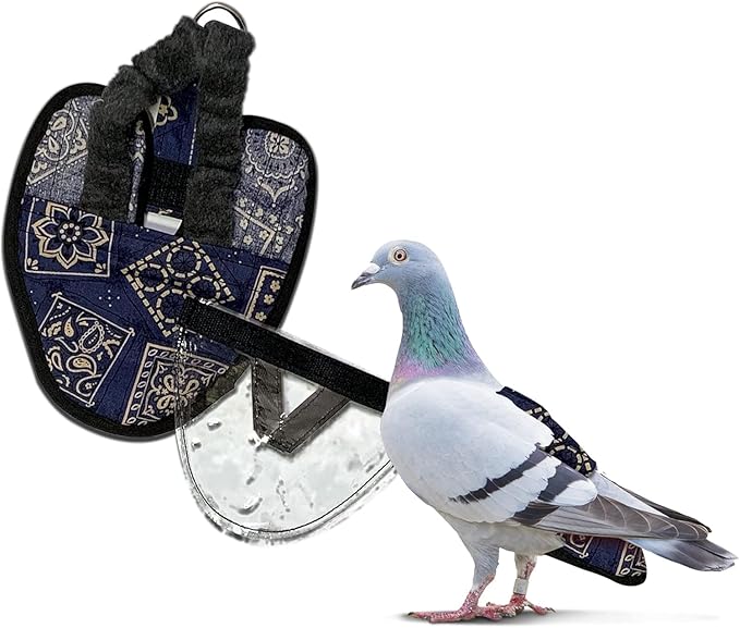 Hen Holster Wrap-Around Bird Diaper & Harness for Larger Pigeons, Small Breed - with Removable Liner, Adjustable Fit for Outdoor Adventures & Indoor Use, Easy to wear - Blue Bandana, XS