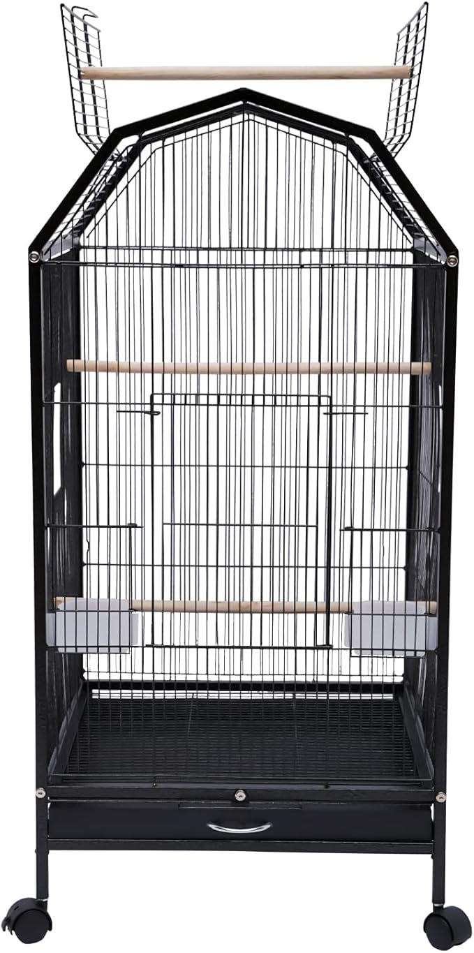 Bird Cage, Open Top Medium Small Bird Cage with 360° Full Hollow Design & Interactive Skylight Rolling Birds Cages for Cockatiel Sun Conure Green Cheek Senegal Meyer's Red-Bellied 18.11*18.11*39.9 In