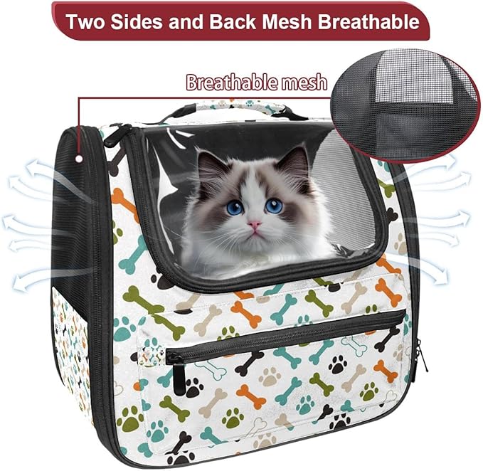 Colored Dog Cat Paw Footprint and Bones Cat Backpack Carrier Pet Backpack Carrier for Small Dogs and Medium cat Puppy Kitten Bunny