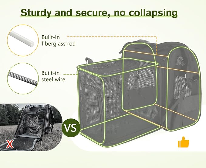 Pecute Cat Backpack Carrier Expandable, Pet Backpack for Cats & Small Dogs Up to 11lbs, with 4-Side Breathable Mesh, Multi-Entry & Lockable Zippers for Travel, Hiking, Camping - Hands Free, Black