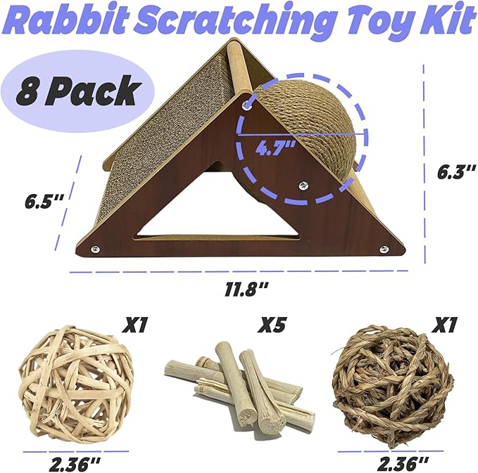 Rabbit Scratching Pad Cardboard, Natural Sisal Bunny Scratch Ball 2-in-1 Rabbits Enrichment Toys Pet Scratcher Interactive Toy for Indoor Bunnies Ferrets Chinchillas Small Animals