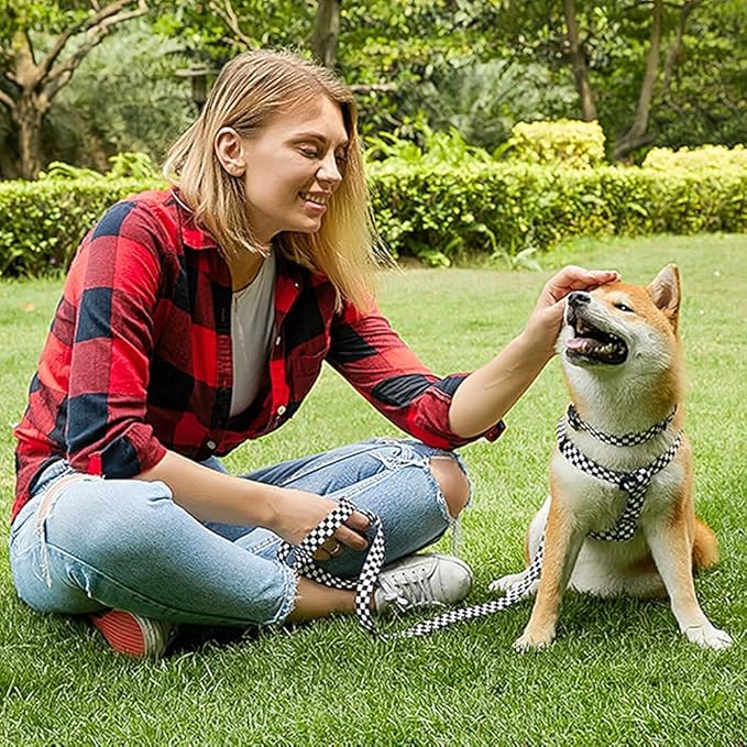 Roses&Poetry Dog Collar with Colourful Patterns, Adjustable Durable Puppy Collars for Small Medium Large Dogs (Black & White-L)