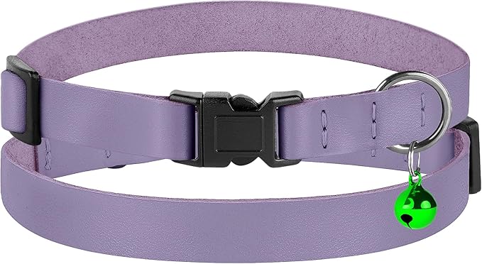 Breakaway Cat Collar with Bell - Leather Adjustable Kitten Collars with Safety Quick Release Buckle - Soft Small Pet Collars for Girl & Boy Cats (Lavender)
