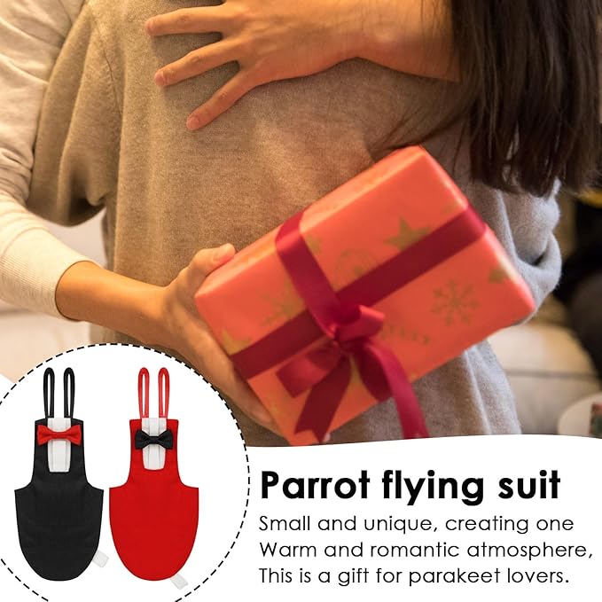 Bird Diaper Parrot Flight Suit Reusable Parrots Nappies, Bird Harness, for Budgerigars, Cockatiels and Other Small Birds (Red+Black, Two Flight Lines)