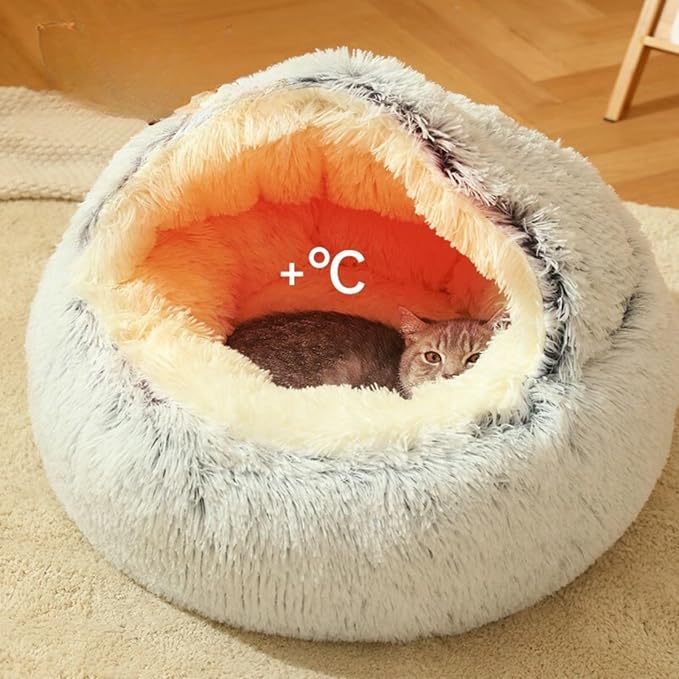 Plush Fluffy Dog and Cats Round Bed – Ultra-Soft Faux Fur Pet Shell Nest with Raised Bolster Edge, Self-Warming Calming Nest for Small to Large Pets (Green, Large（26”）)