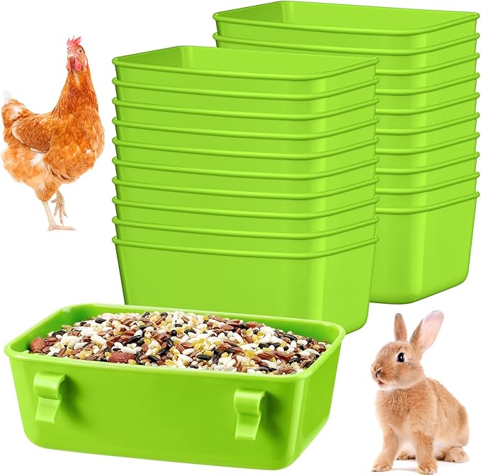 Zhehao 20 Pieces Cage Cups Chicken Feeder Waterer Cups 16 oz Hanging Bird Cage Feeder Plastic Bunny Water Bowl for PET Parrot Pigeon Rooster Gamefowl Poultry (Light Green)