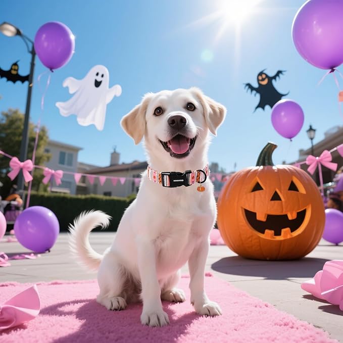DOGWONG Fall Dog Collar- Pink Halloween Dog Collars Adjustable Classic Halloween Dog Collar for Small Medium Large Dogs XS