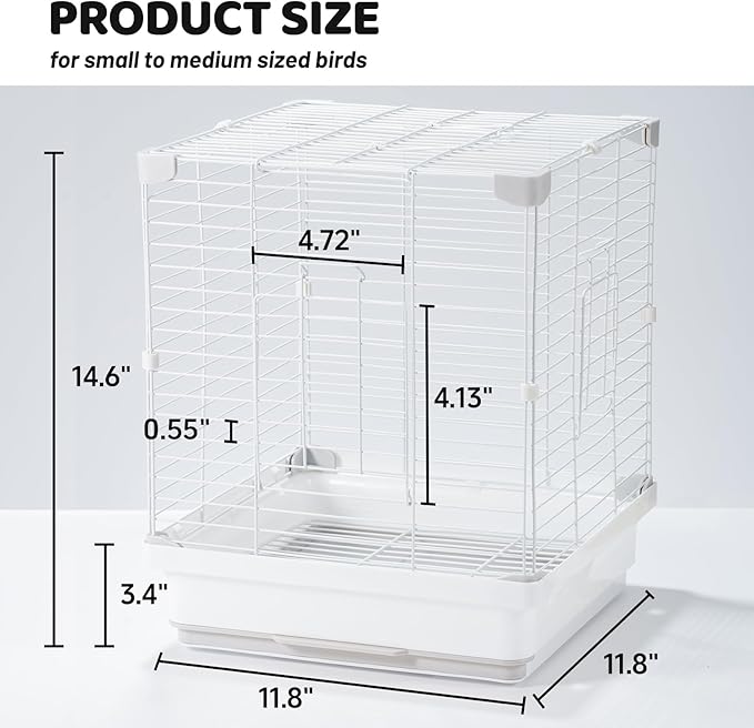 14.6" Portable Travel Bird Cage, Parrot Cage, Ample Room for Tail Movement, with Food Box, Perch, Water Bottle, for Vet Visit, Short Trip, Parakeet, Cockatiel, Budgie, Small Medium Birds