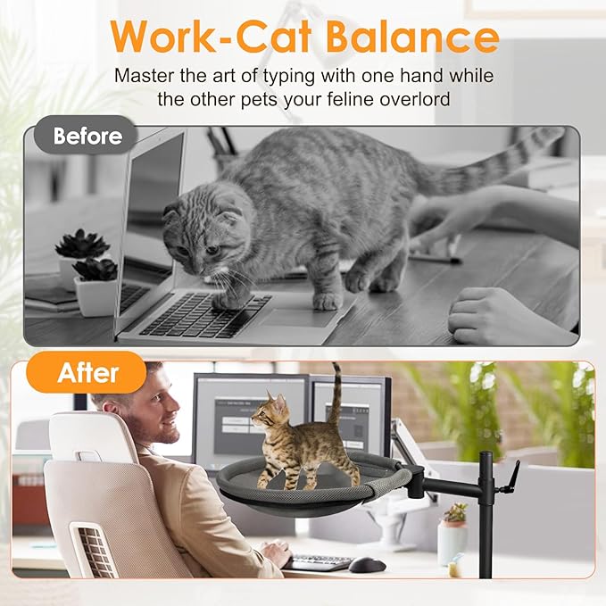 Cat Desk Bed, 360° Rotating & Height Adjustable Desk Cat Nest, Elevated Breathable Cats Bed for Desk with Removable Washable Cover for Indoor Kitten Cats-Maximum Hold Up to 40lb