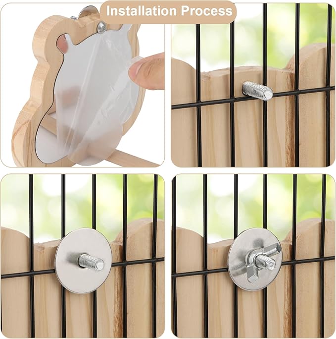 Bird Mirror with Perch & 8-Step Bird Ladder for Cage - Natural Wood Toys for Parakeets, Cockatiels (4.7x3.5x5.1in Mirror + 14.6x3.9in Ladder) Cage Accessories Bundled Set