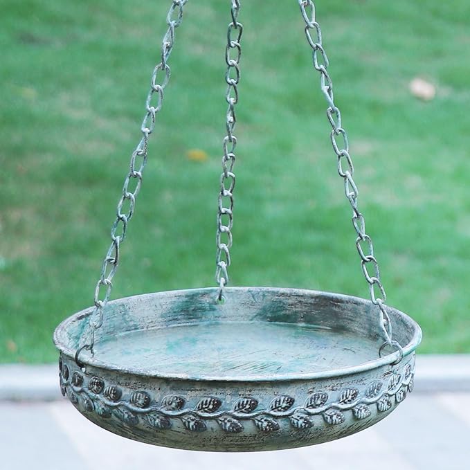 Hanging Bird Bath Hanging Bird Feeder - Metal BirdBath Bowl Birdfeeder Tray for Garden Backyard Patio and Deck-Retro Green