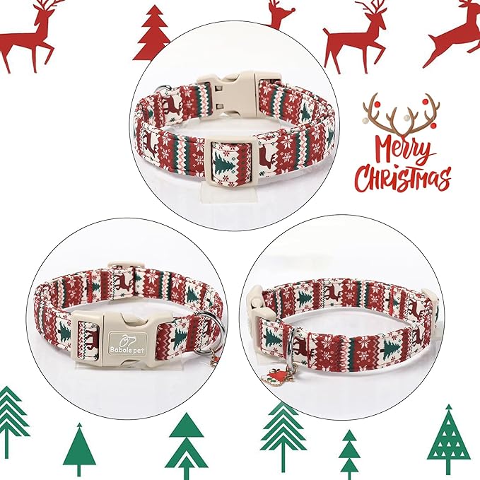 Christmas Dog Collar for Large Dogs - Cute Fair Isle Style Christmas Collars for Dogs, Soft Adjustable Winter Holiday Dog Collars with Quick Release Buckle L