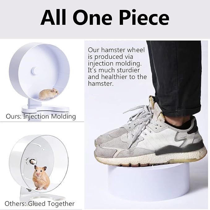 Super Silent Hamster Wheel, 8.5 Inches Small Animal Exercise Wheel for Gerbil, Syrian & Dwarf, Chinchilla Wheel with Stable Stand, White