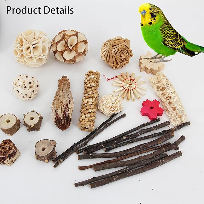 Natural Bird Parrot Toys,Interactive Chewing Foraging cage Toys for Parakeets,Cockatiels,Conures,Lovebird Budgie Small-Medium Birds