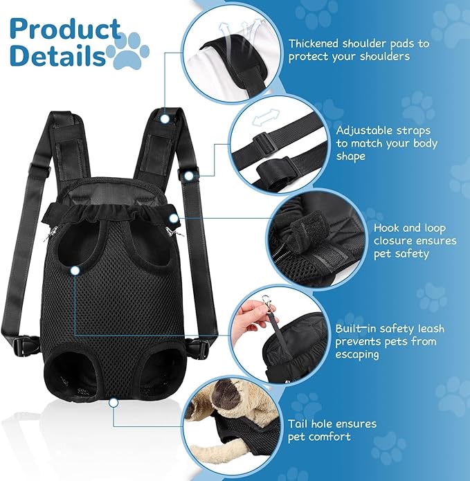 YUDODO Pet Dog Carrier Backpack Adjustable Dog Front Carrier, Legs Out Easy-Fit Dog Travel Backpack Carrier for Hiking Camping for Small Medium Dogs Cats and Rabbit (Small (Pack of 1), A-Black)