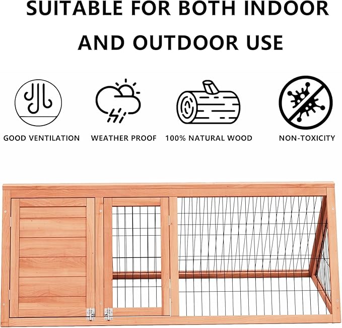 Rabbit Hutch & Chicken Coop Outdoor Small Animal Cage with Ventilated Wire Run, Emovable Tray for Quail, Bunnies, Guinea Pigs, Chicks – Backyard Poultry Hutch (Brown)