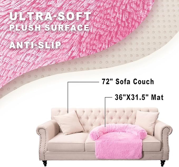 Tinaco Luxurious Calming Dogs/Cats Bed Mats, Dog Pad Washable Removable Couch Cover, Plush Long Fur Mat for Pets, Waterproof Lining, Perfect for Small, Medium and Large Dogs and Cats (Pink, 36"x31")