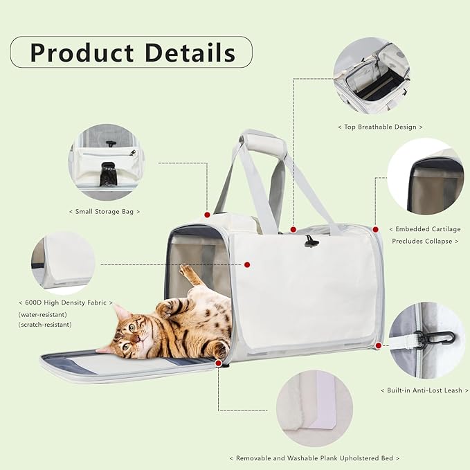 Cat Carrier and Dog Carrier is Designed for Pets Weighing up to 16 lbs.Soft-Sided,Durable and Collapsible Travel Carrier,Breathable Mesh for Ventilation,Adjustable Shoulder Strap for Comfort