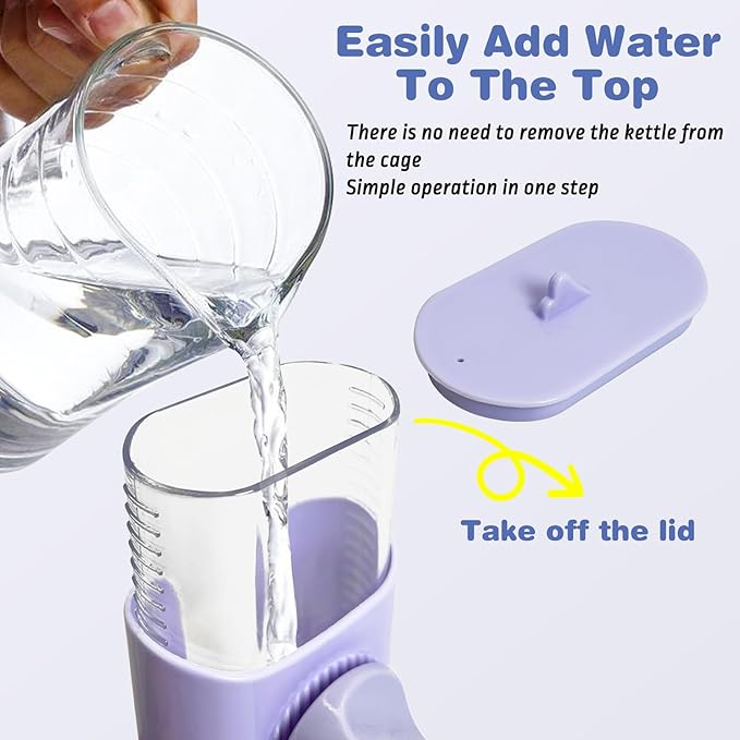 PINVNBY 2 PCS Automatic Bird Water Dispenser 9.47 Fl Oz Parakeet Water Dispenser for Cage Suspended Water Feeder Bird Cage Accessories for Budgie Lovebird Cockatiel Finch (White + Purple)
