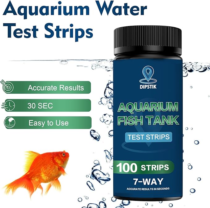 Aquarium Test Strips, 7-Way Freshwater Saltwater Fish Tank Pond Test Kit, 100 Strips, Nitrate, Nitrite, Chlorine, Hardness, Alkalinity, Carbonate, pH