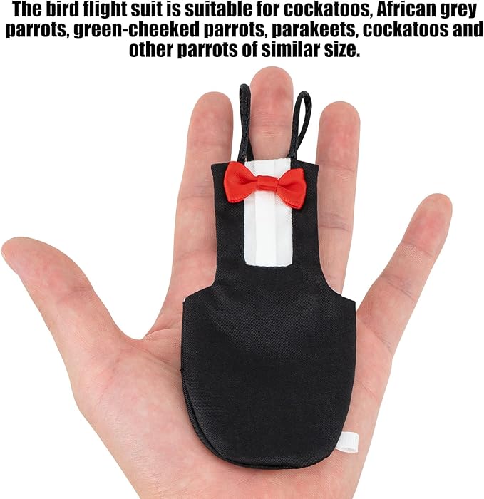 Bird Diaper Parrot Flight Suit Reusable Parrots Nappies, Bird Harness, for Budgerigars, Cockatiels and Other Small Birds (Red+Black, Two Flight Lines)