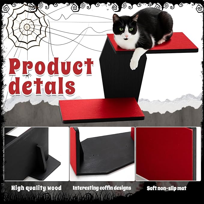 Sintuff Gothic Wall Cat Shelves Wall-Mounted 2 Platform Wall Climbing Steps Furniture Goth Floating Coffin Cat Bed Tree Space-Saving Perch Ladder for Playing Nap Indoor Gothic Christmas