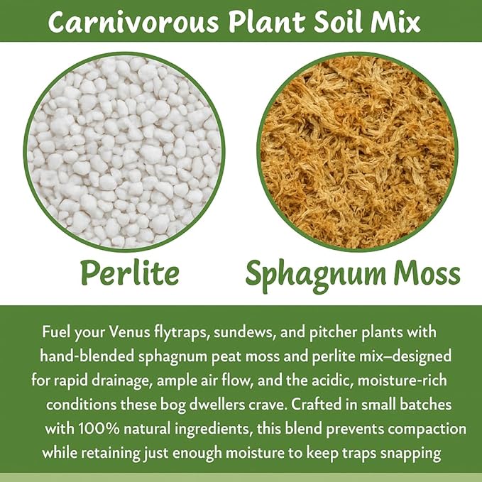 GARDENERA Sphagnum Moss Potting Mix for Carnivorous Plants, Moss and Perlite Blend for Potting Venus Fly Traps, Sarracenia, Pitcher Plants - 75% Sphagnum Moss + 25% Perlite - Made in USA - 3 Quart