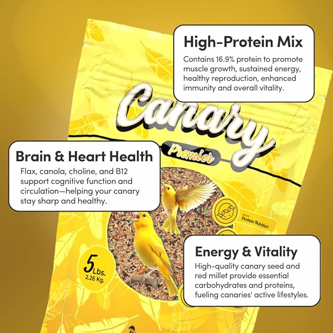 Mycelium Canary Premier Bird Food (5 LB Bag) | Organic, High-Protein Canary Seed Mix with Flax & Whole Eggs | Supports Brain & Heart Health | Vitamin-Enhanced, Non-GMO, Made in USA