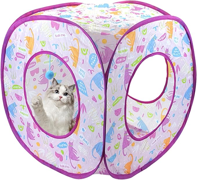 Foldable Cat Hideout Playhouse - Cat Cave Tent with 3 Holes for Indoor and Outdoor Kittens Cats Puppies Rabbit Hidden Bed Toys