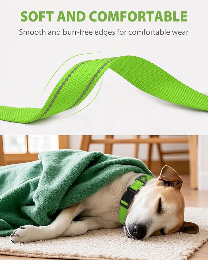 Joytale Large Dog Collar, Reflective and Adjustable Nylon Pet Collar with Quick-Release Buckle for Extra Large Dogs, Green, XL