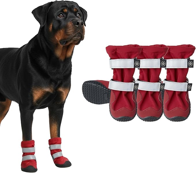 Spark Paws Dog Shoes, Waterproof Dog Boots for Medium to Large Dogs, Non Slip, Breathable Dog Booties and Paw Protectors - 4PCS Doggie Hiking Boots with Reflective Straps - Red, Size 8