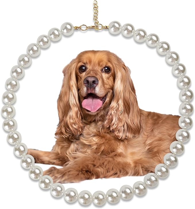 Chunky Pearl Dog Collar Large Breed (0.55 Inch), Adjustable Dog Necklace, Beaded Dog Collar Imitation White Pearls, Elegant Girl Dog Jewelry Accessories for Large Dogs