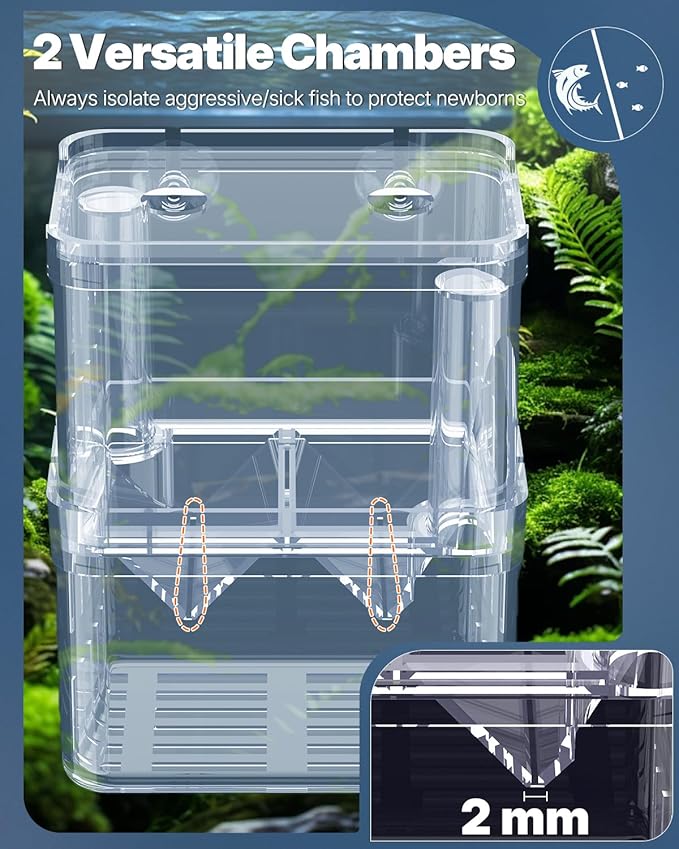 Pawfly Aquarium Breeding Box - Transparent Plastic Breeder Box for Fish Tank, Fry Hatchery Incubator for Baby Fish, Shrimp, Betta, Clownfish, Guppy, Large