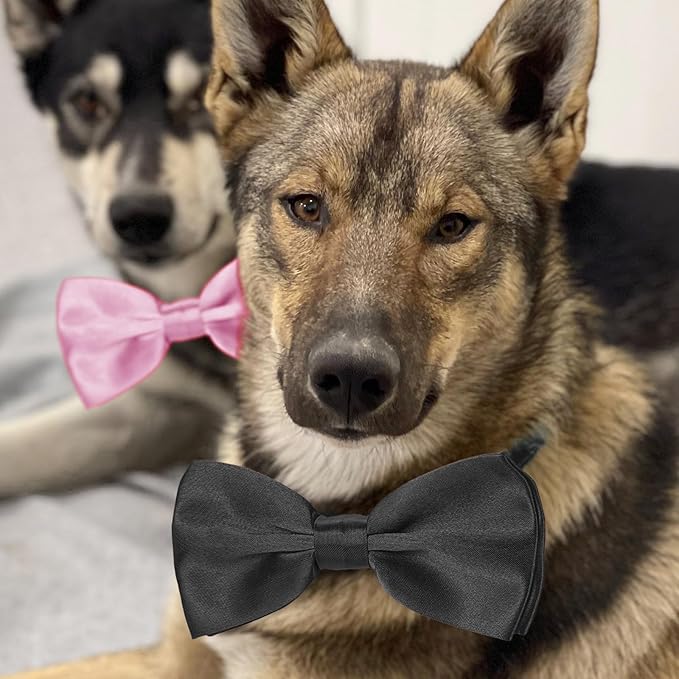 KOOLMOX Pink Bow Tie for Dogs, Formal Dog Bowtie with Adjustable Dog Collar for Medium and Large Dogs Cats Pets Wedding Christmas Birthday Party Holiday Homecoming Costumes, Black & Pink, 2 Pack