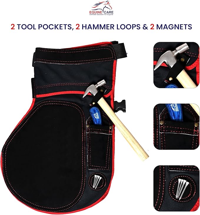 Equine Care Farrier Apron Chaps – 2mm Cowhide Suede Leather, 500 GSM Canvas, 23" Length, Adjustable Waist (28–52"), Ambidextrous Knife Pockets, Magnets & Loops – Horseshoeing & Hoof Trimming.
